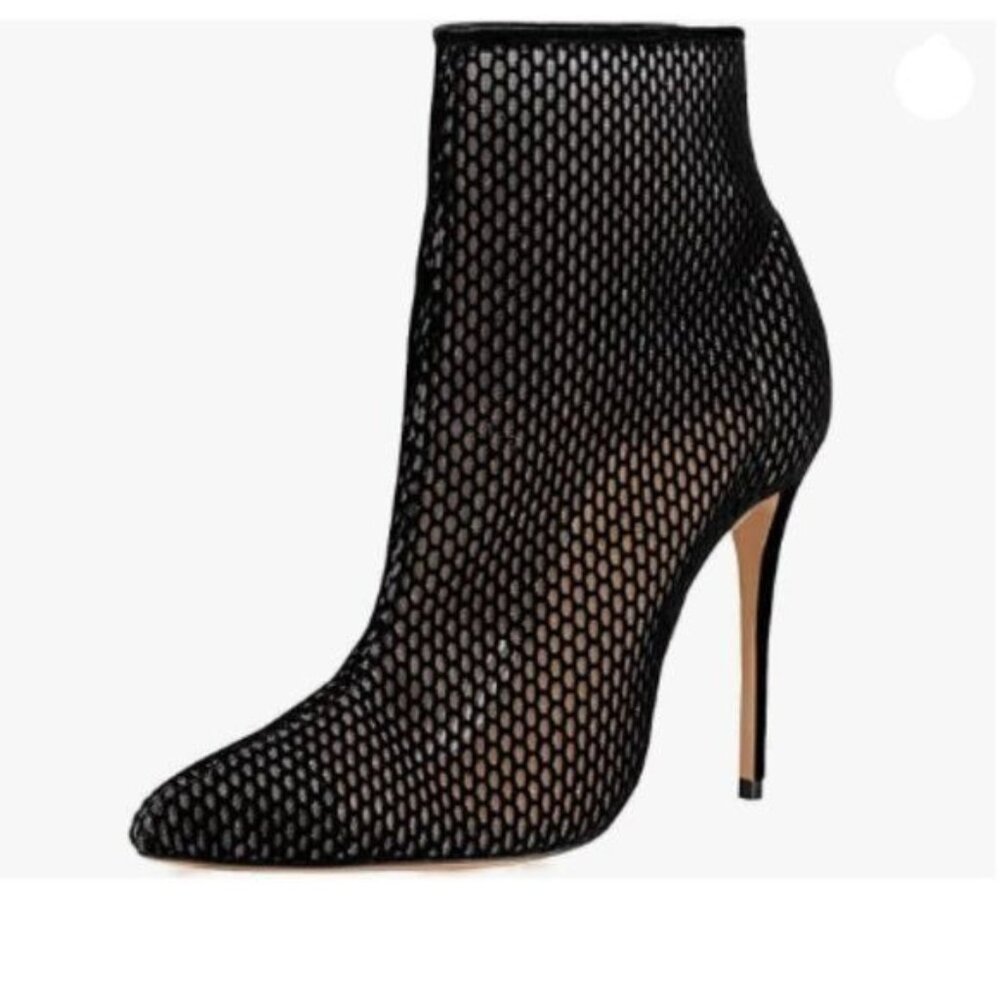 FSJ Black Mesh High Heel Ankle Boots Closed Pointed Toe Stilettos Shoes